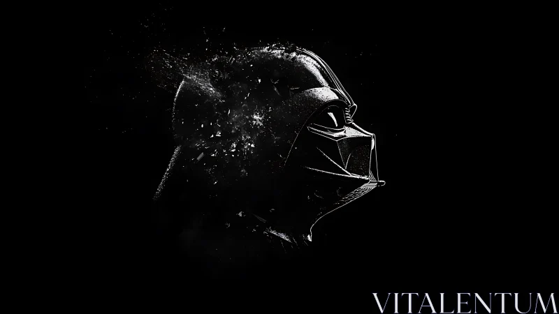 Side-profile helmet silhouette with particle dispersion effect.