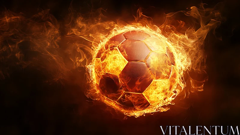 Blazing soccer ball suspended in swirling inferno flames.