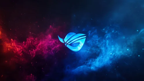 Bifurcated nebular plasma with central cyan gaming sigil.