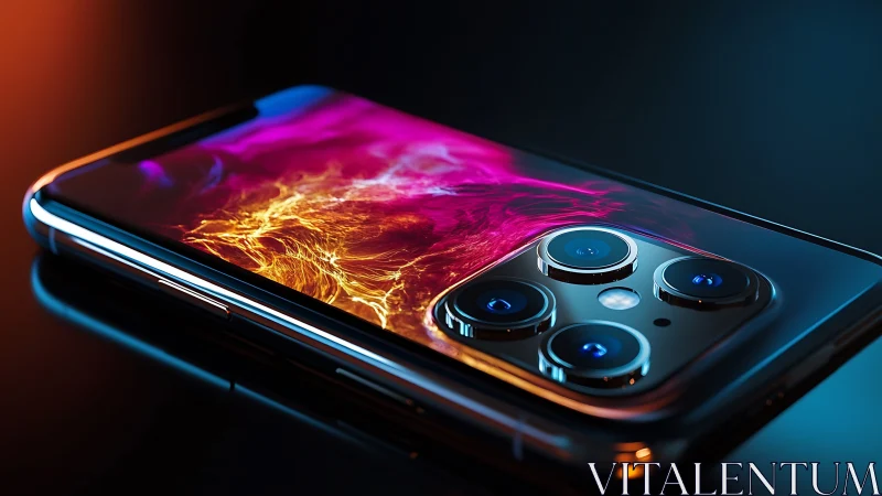 Sleek smartphone glows with vibrant neon fire display lighting