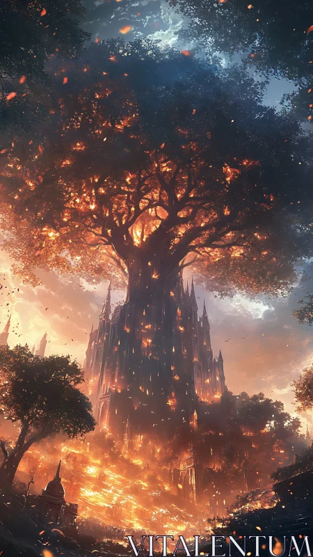Enchanted Tower Ablaze With Ancient Magic and Fire