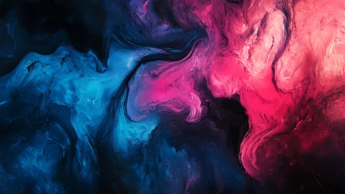 Digital painting of nebula-like magenta and cyan fluid vortices.