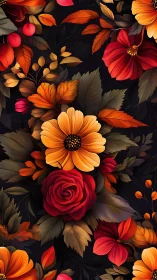 Polychromatic Floral Composition Against Deep Ebony Ground.