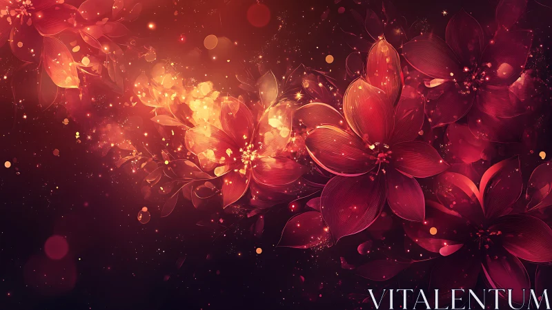 Luminescent Red Flowers with Golden Particles.