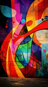 Urban rainbow curves dancing across a concrete wall.
