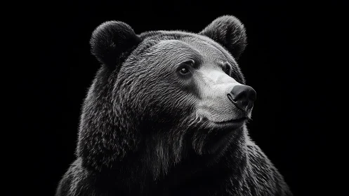 Silver fur bear portrait under dramatic studio lighting.