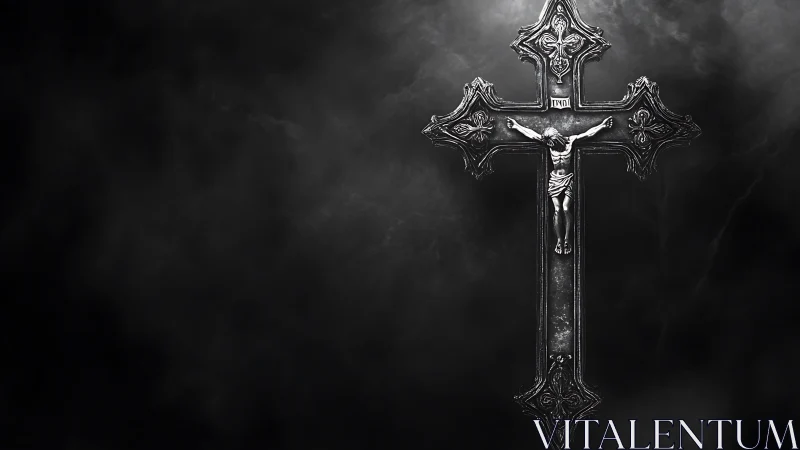 Silver crucifix glows softly against a deep stormy sky