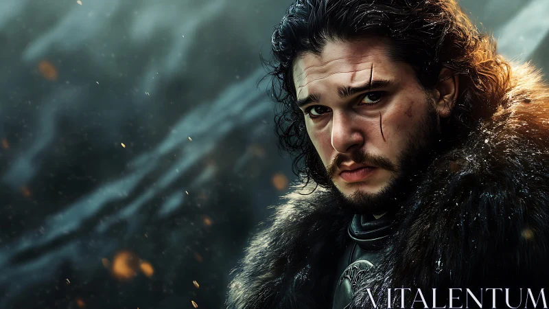 Photorealistic warrior portrait with cinematic cold lighting.