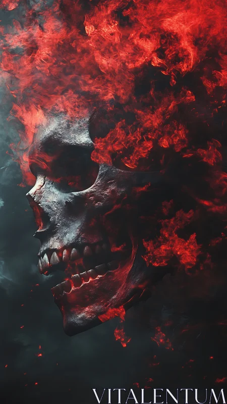 Fiery skull profile engulfed in red inferno flames.