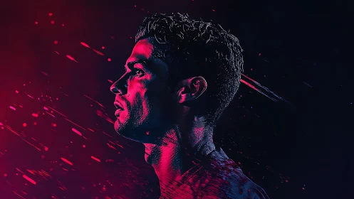 Neon-lit portrait of focused athlete in electric stillness.
