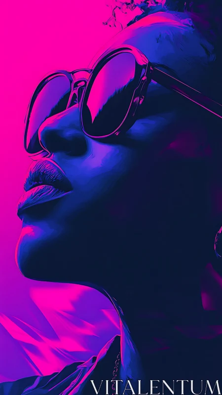 Profile portrait uses neon duotone gradients and hard contrast.