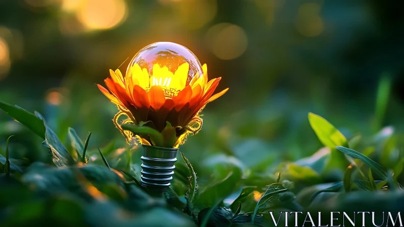 Glowing flower lightbulb merges nature and clean innovation