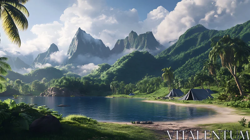 Tropical Paradise Awaits: Dramatic Mountains Meet Serene Lakeside Camping