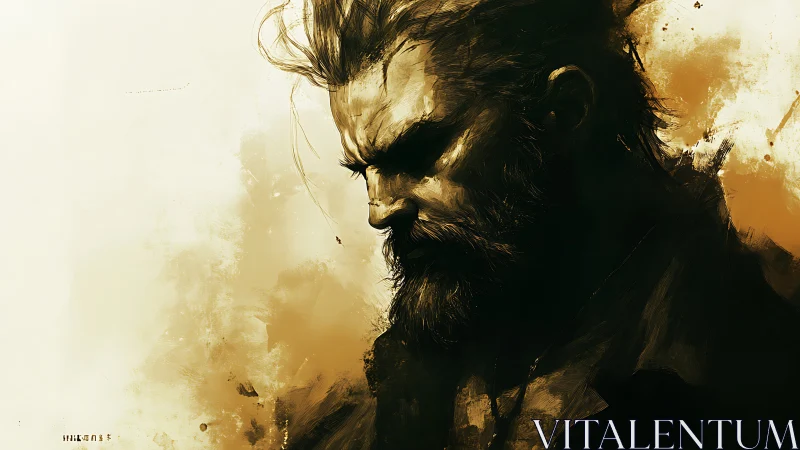 Brooding bearded man rendered in dark sepia digital paint