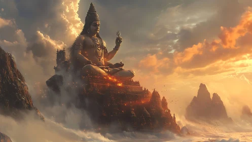 Colossal mountain deity rendered in atmospheric digital light