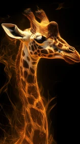 Flaming giraffe silhouette rendered in glowing firelines.