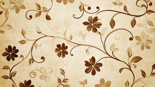 Vintage floral vines curl across warm parchment background
