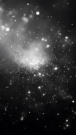 Luminous starfield drifts through a calm monochrome cosmos