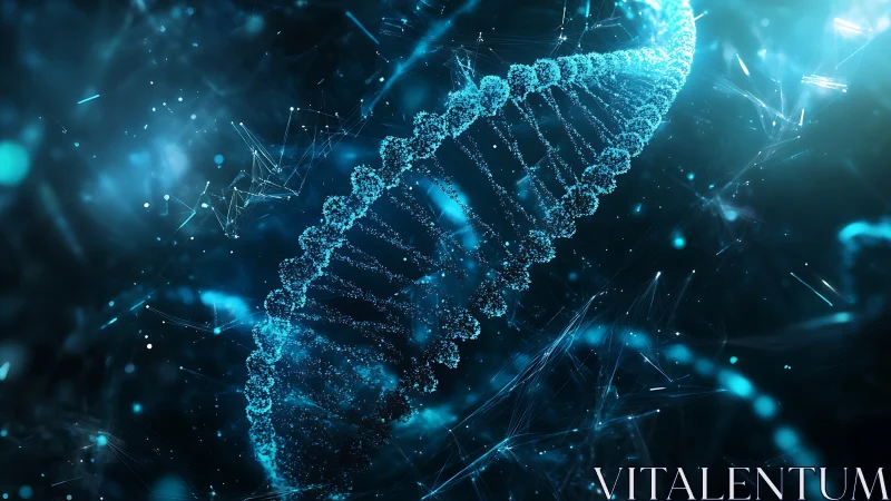 Glowing DNA helix rendered as high-density molecular data stream