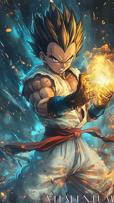 High-energy anime fighter channeling incandescent ki blast.