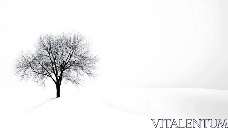 Solitary winter tree offering quiet calm in soft snow.