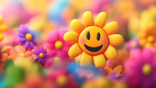 Smiley Face Flower in Colorful Botanical Field.