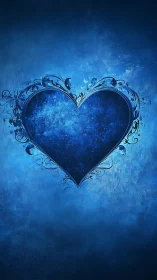 Ornamental Heart with Ethereal Glow. Deep Blue Digital Rendering.