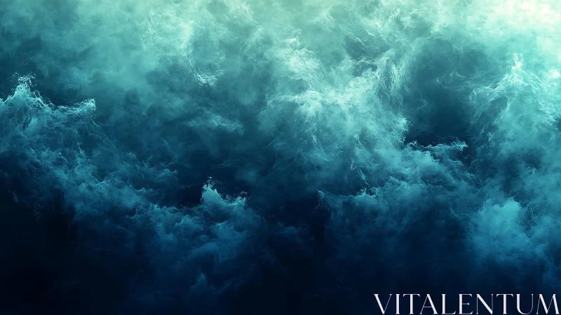 Abstract ocean waves in teal and blue digital art design.