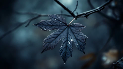 Nocturne maple leaf dripping with silver morning secrets.