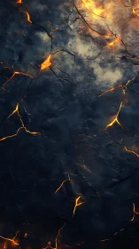 Molten Lava Cracks Through Scorched Dark Rock.