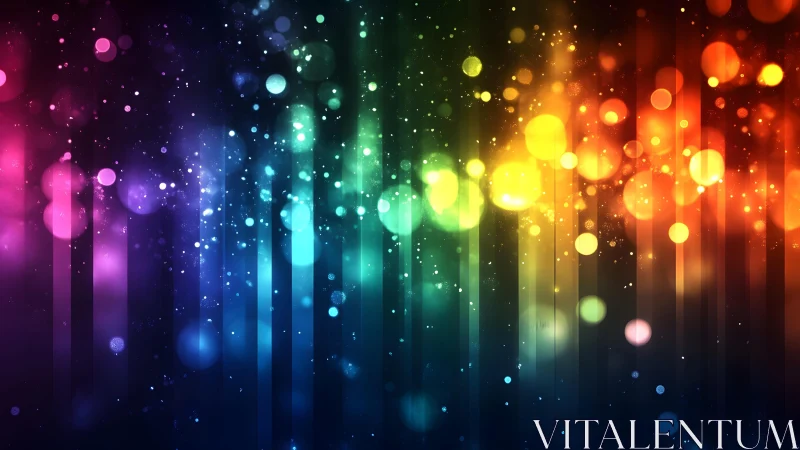 Vibrant rainbow bokeh lights on dark abstract background design.