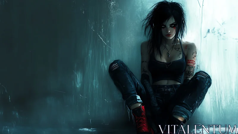 Brooding punk woman in high contrast digital painting lighting study