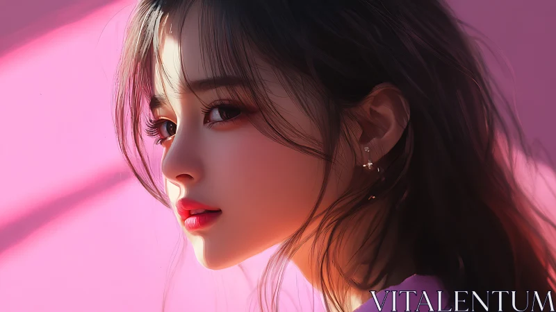 Soft pink portrait of a thoughtful girl in gentle light.