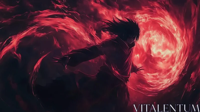 Dark robed figure controlling swirling red energy vortex.