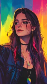 Portrait of young woman against vivid multicolor gradient