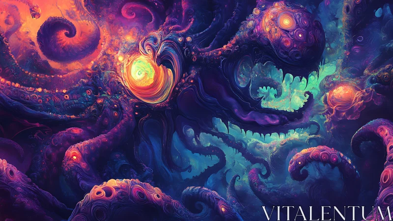 Cosmic bioluminescent leviathan coils through neon abyss