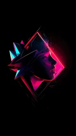 Neon prism portrait in geometric cyberpunk silhouette.