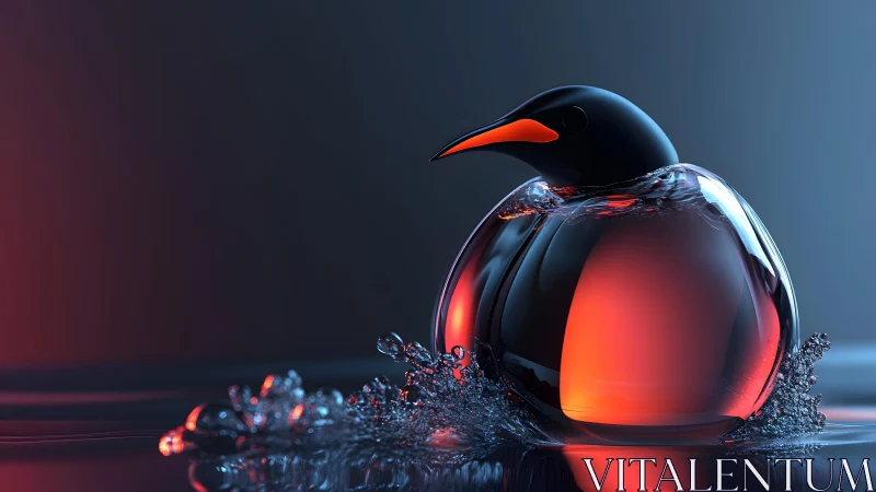 Futuristic Glass Penguin Sculpture with Vivid Lighting Effects.