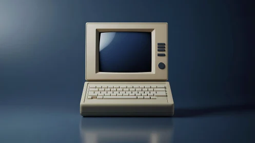 Retro beige desktop computer on dark minimalist background.