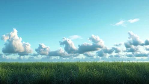 High-fidelity cloudscape over wind-swept grassland horizon