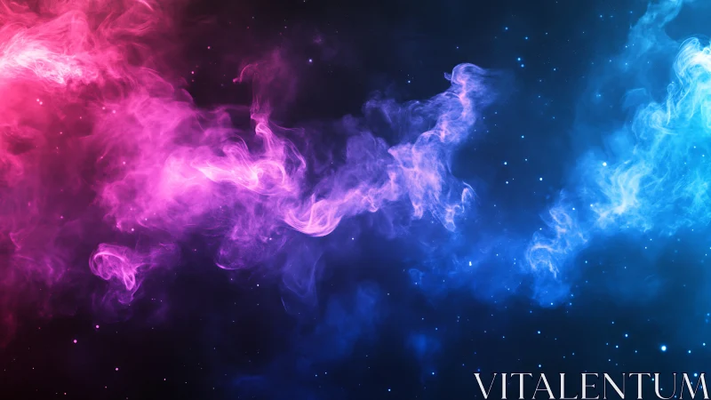 Colored gaseous nebula-like forms extend across star field