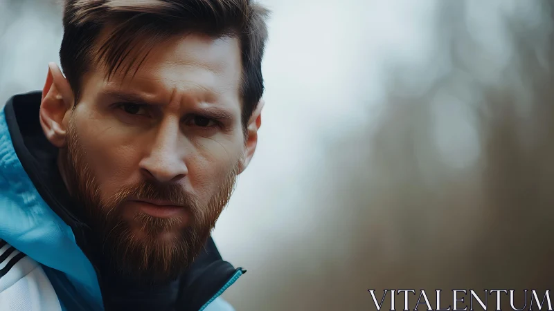 Intense bearded athlete in close-up portrait under soft haze