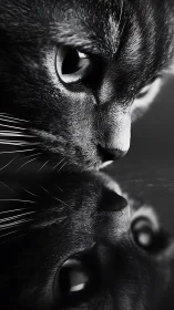 Cat's Intense Gaze in Monochrome Contrast.