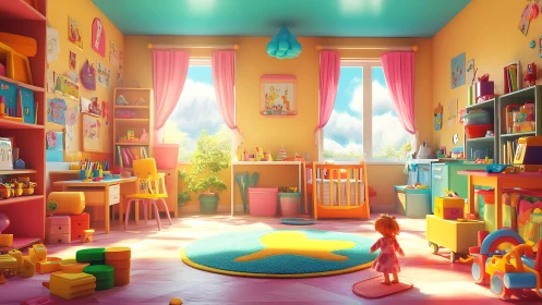 Sunlit toddler playroom shows colorful toys and creative chaos