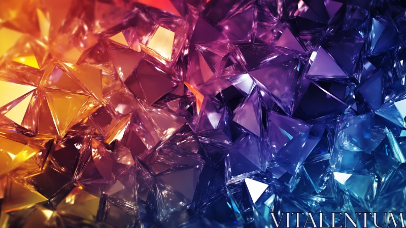 Prismatic crystal shards under vibrant triadic lighting.