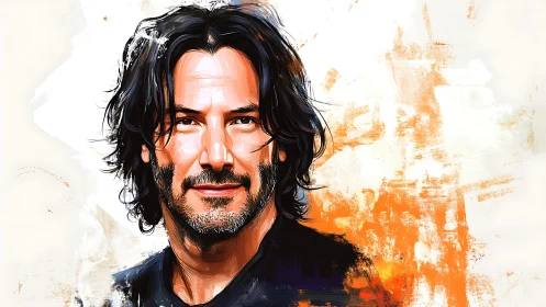 Painterly portrait bathed in bright orange brushfire light.