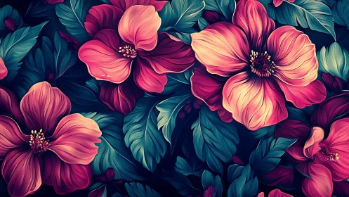 Blooms in Twilight: Fuchsia Petals Dance Through Shadows