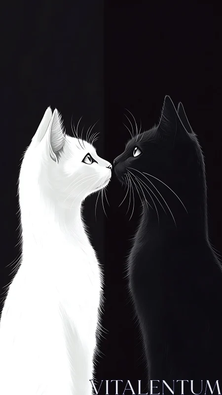 Black and White Cats Face to Face in Dark Contemplation