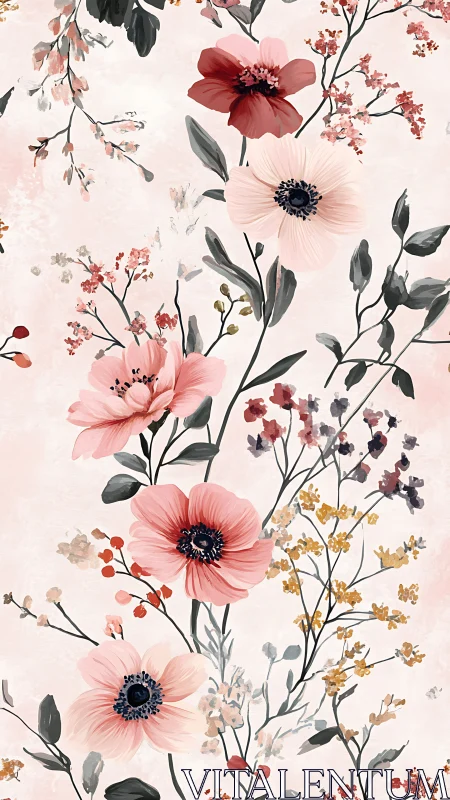 Delicate Floral Composition with Pink Cosmos and Botanical Branches.