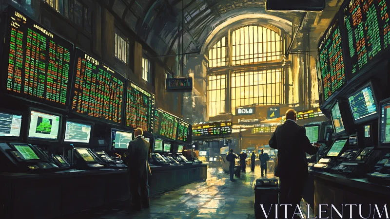 High-frequency trading hall with panoramic market data displays